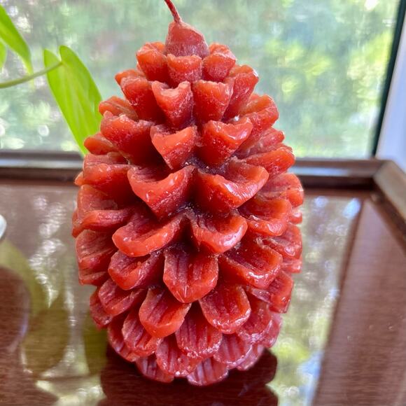 Vintage Red Pinecone Shaped Candle – 5” Tall Holiday Decor - Picture 1 of 10